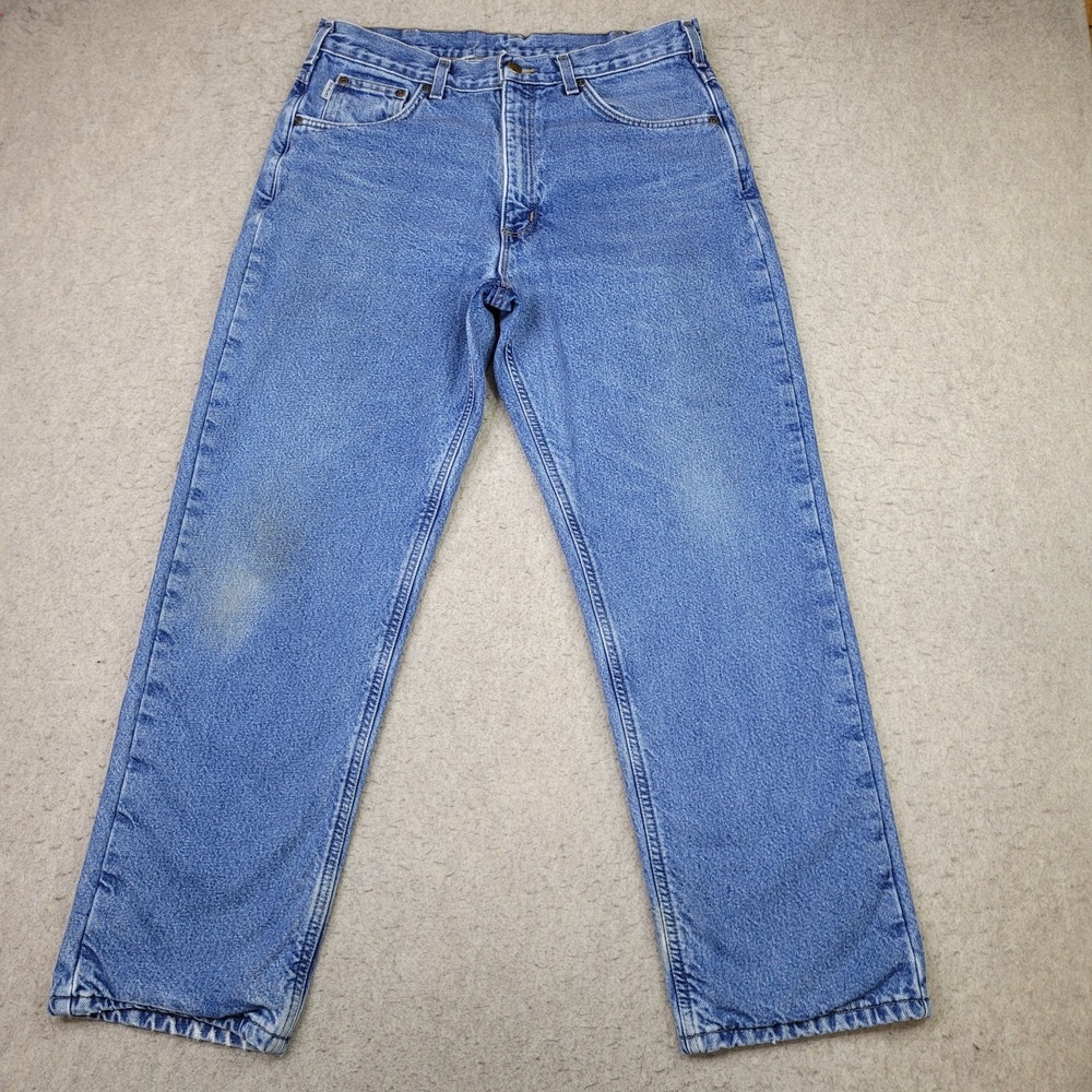 Carhartt Jeans Mens 34x30 Flannel Lined Medium Wash Relaxed‎ Leg Workwear Denim